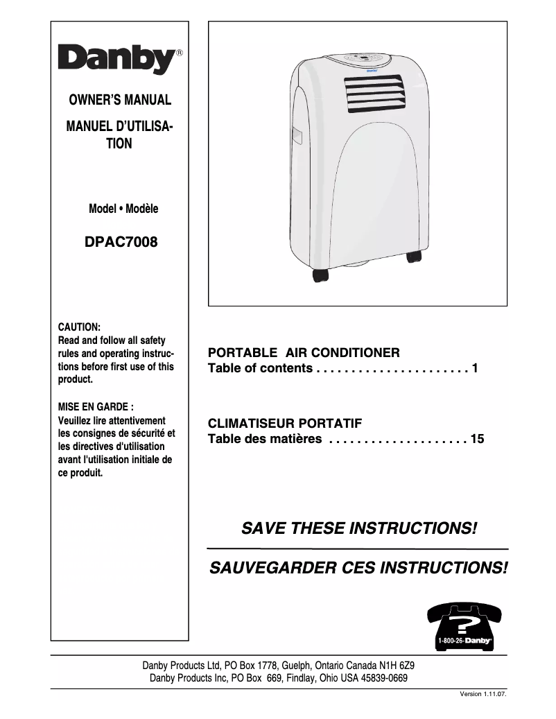 Página 1 del manual Manual de usuario Danby DPAC7008