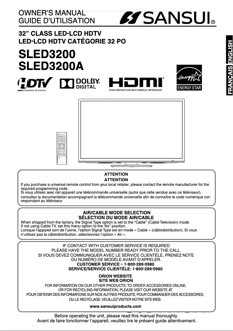 Page n°1 - Manuel utilisateur Sansui SLED3200