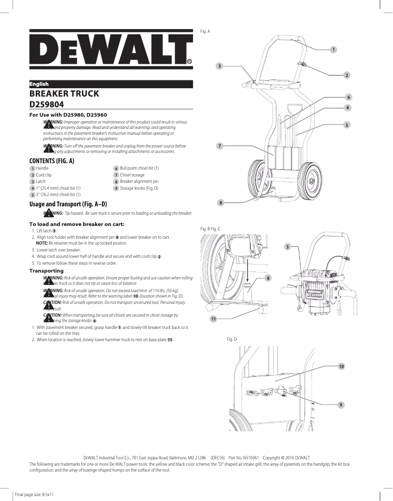 Page 1 de la notice Manuel utilisateur DeWalt D259804