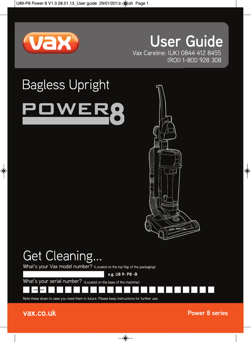 Página 1 del manual Manual de usuario Vax Power 8 U89-P8-B