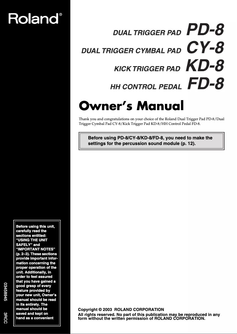 Page n°1 - Manuel utilisateur Roland FD-8