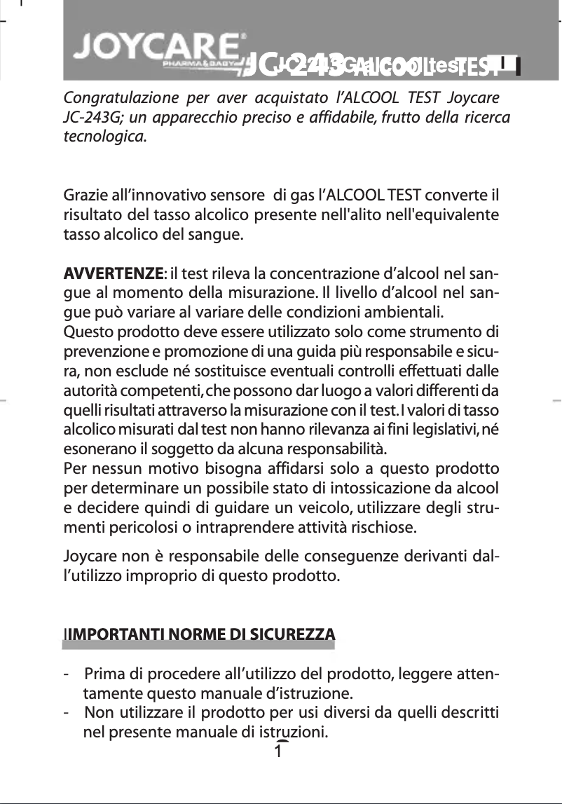 Page 1 de la notice Manuel utilisateur Joycare JC-243G