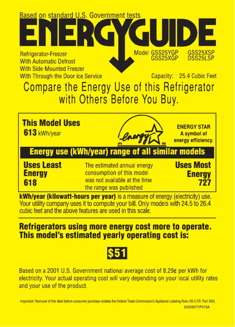 Page n°1 - Label énergétique GE DSS25LSPBS