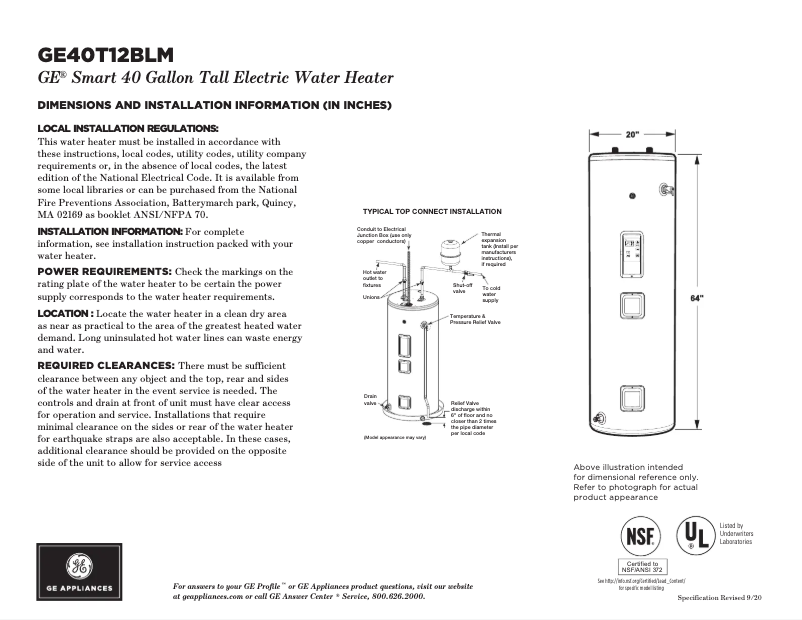 Page 1 de la notice Fiche technique GE GE40T12BLM