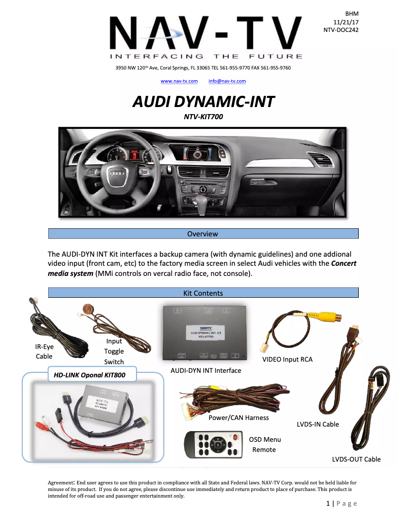 Page 1 de la notice Manuel utilisateur NAV-TV NTV-KIT751