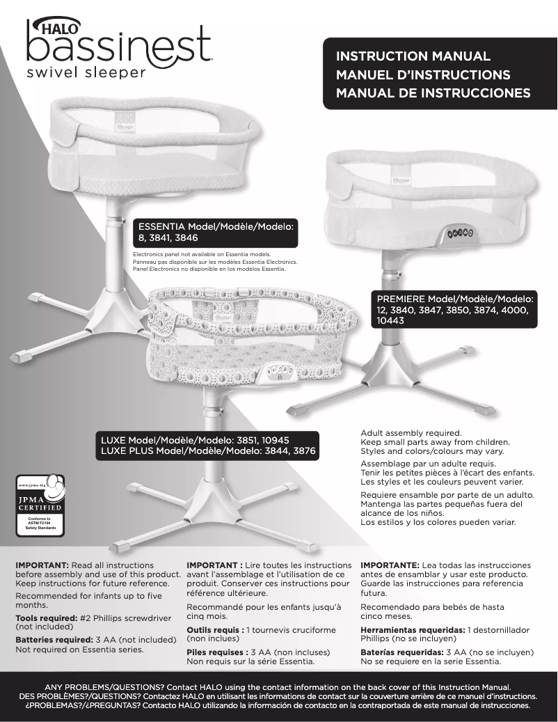 Page 1 de la notice Manuel utilisateur Halo Bassinest Premiere 3874