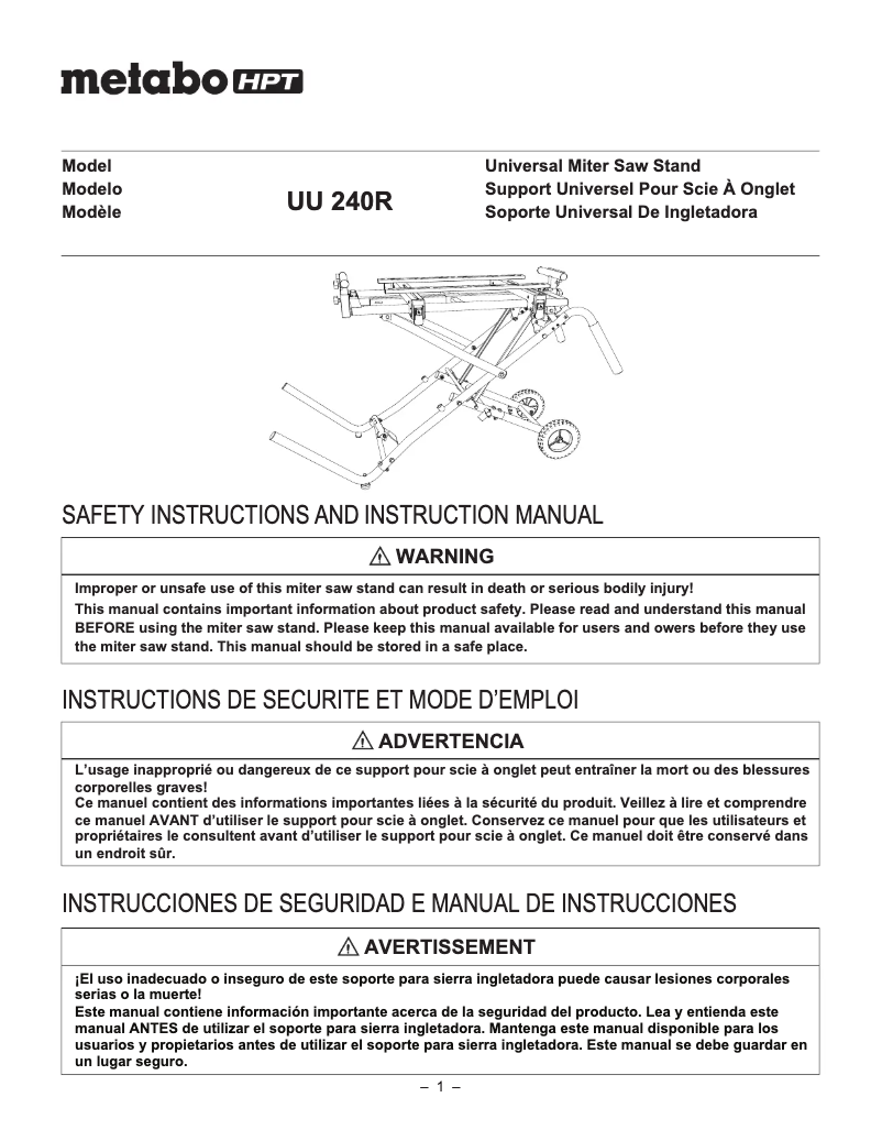 Page 1 de la notice Manuel utilisateur HiKOKI UU240R