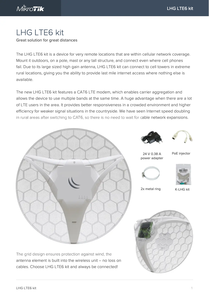 Page 1 of the manual Brochure Mikrotik LHG LTE6 kit