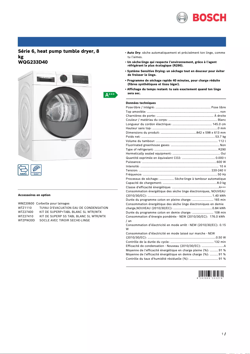 Image de la première page du manuel de l'appareil WQG233D40