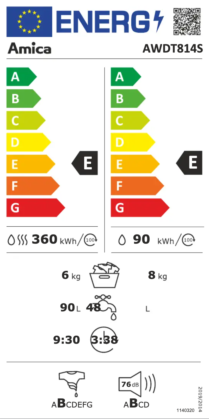 Page n°1 - Label énergétique Amica AWDT814S