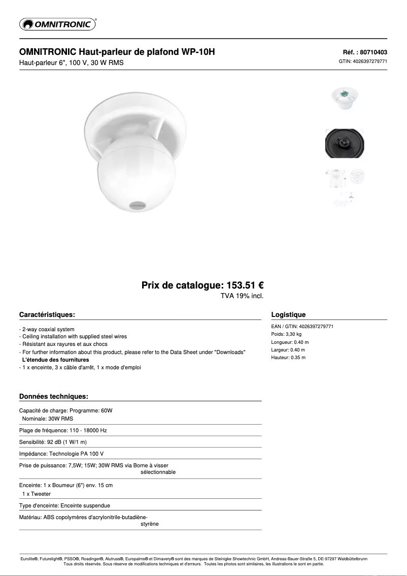 Página 1 del manual Ficha técnica Omnitronic WP-10H