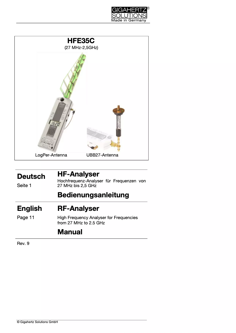 Página 1 del manual Manual de usuario Gigahertz Solutions HFEW35C