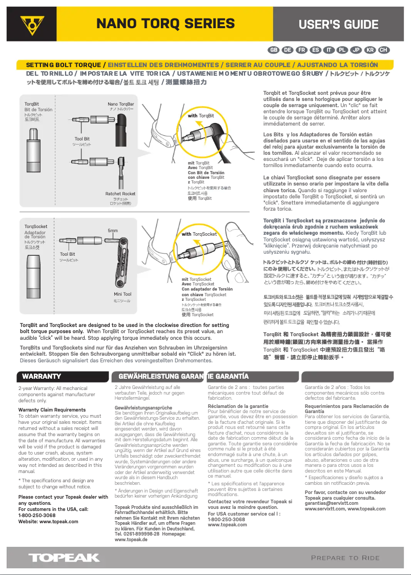 Page n°1 - Manuel utilisateur Topeak Nano TorqBox 5NM