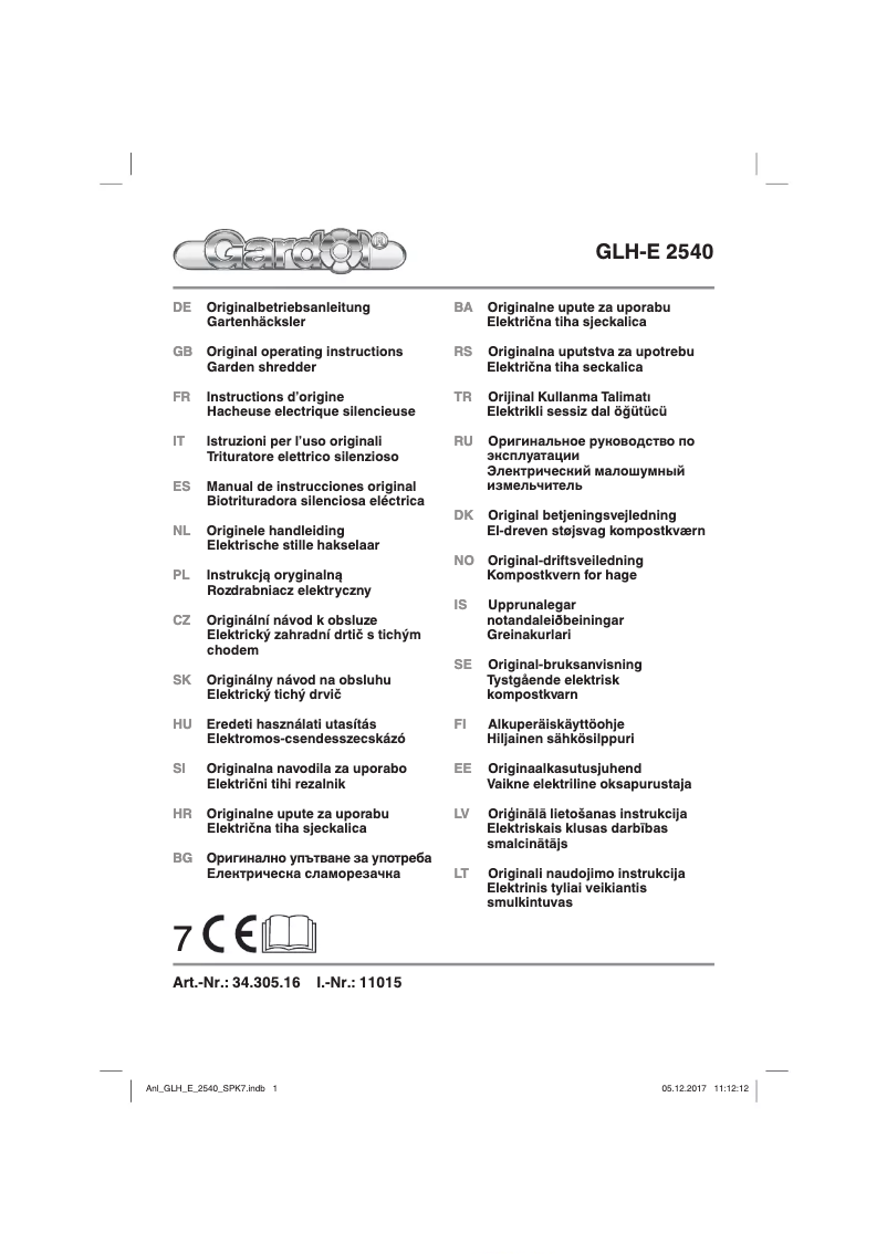 Page 1 of the manual User Manual Gardol GLH-E 2540