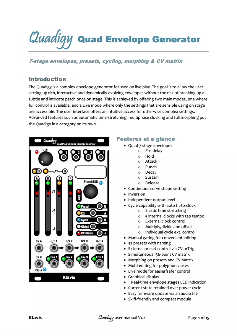Image de la première page du manuel de l'appareil Quadigy