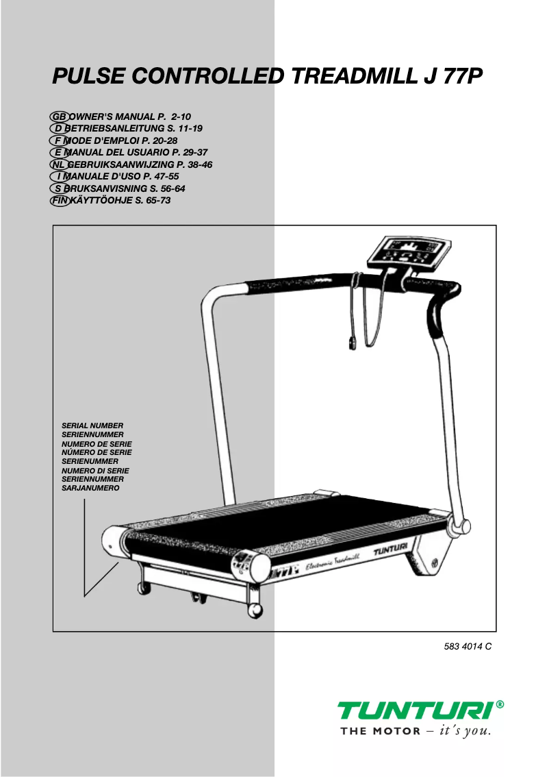 Page 1 de la notice Manuel utilisateur Tunturi J77P