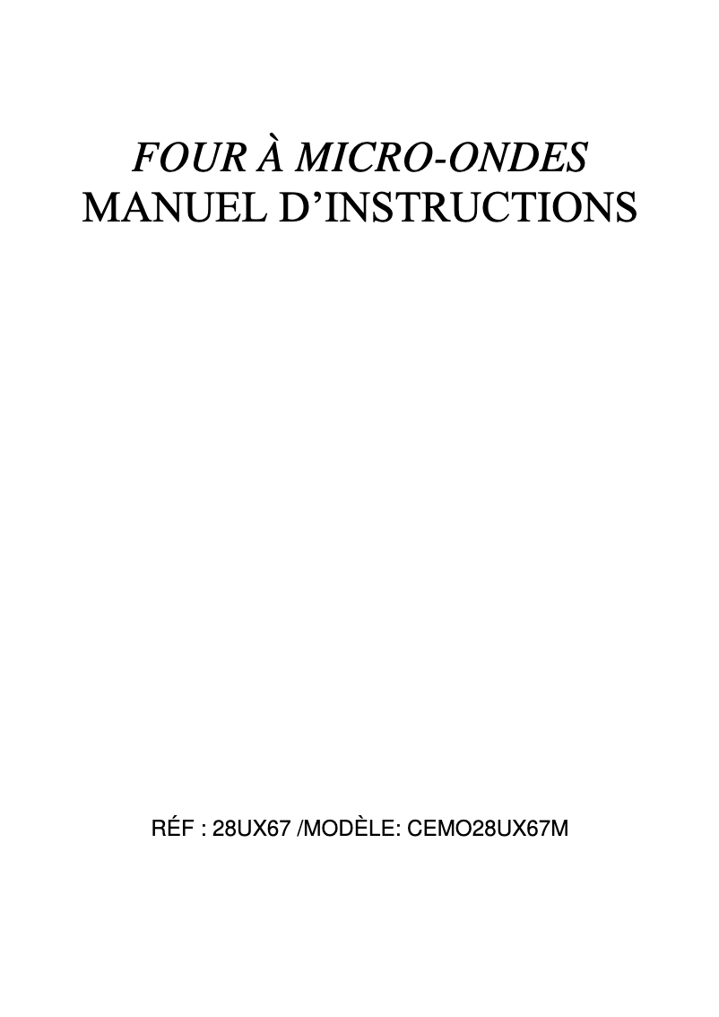 Page n°1 - Manuel utilisateur Continental Edison CEMO28UX67M