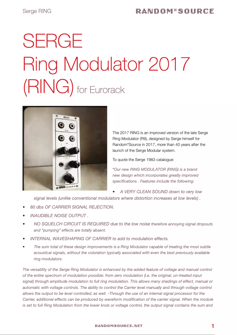 Page 1 de la notice Manuel utilisateur Serge Ring