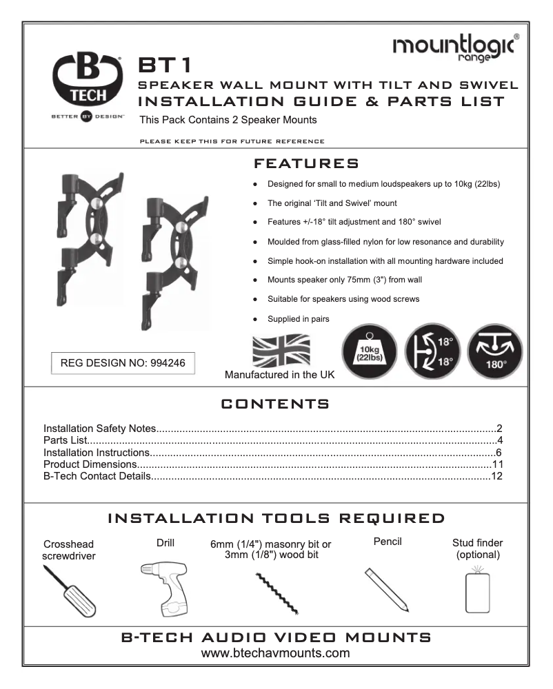 Page 1 de la notice Manuel utilisateur B-Tech BT1