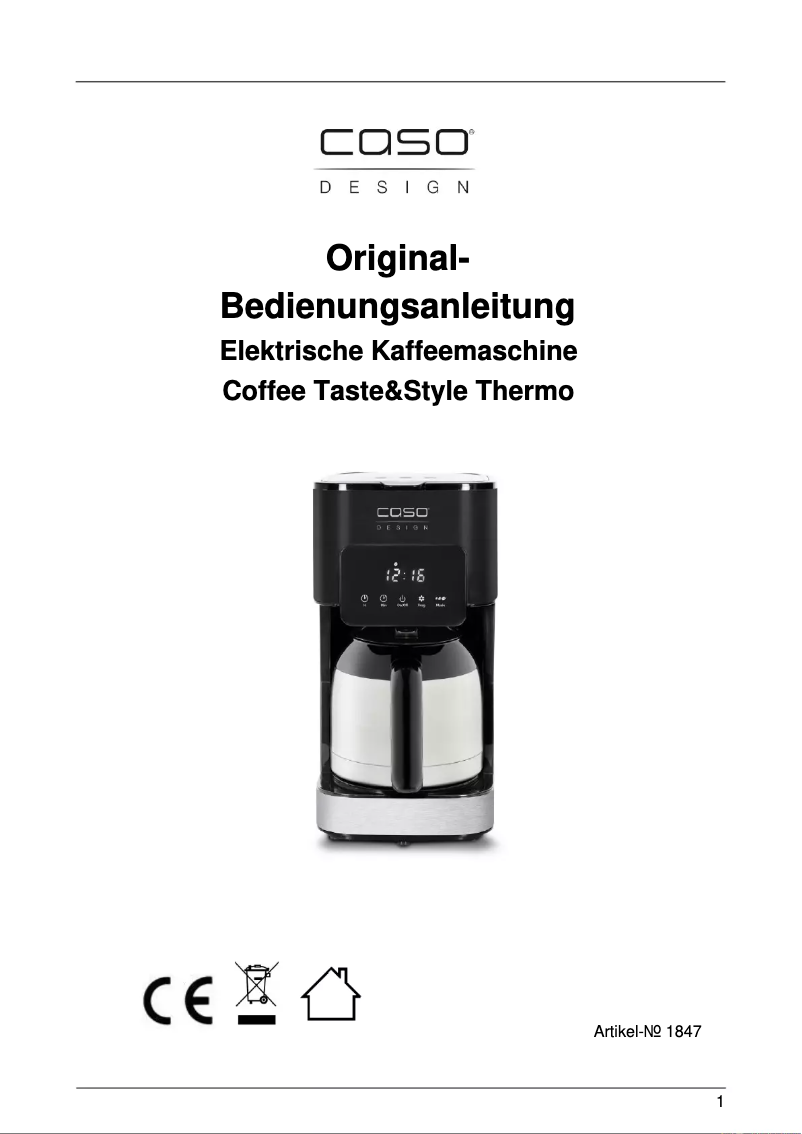 Page n°1 - Manuel utilisateur Caso Coffee Taste & Style Thermo