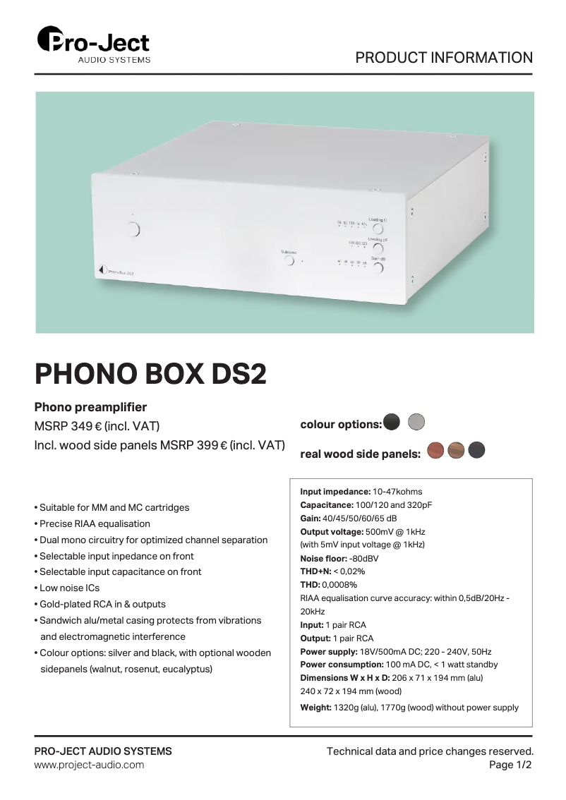 Page n°1 - Manuel utilisateur Pro-Ject Phono Box DS2