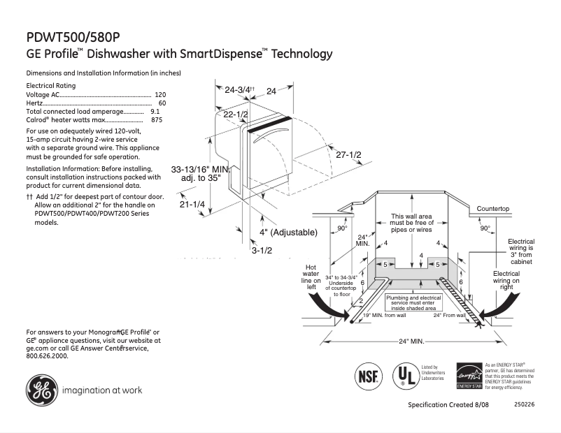 Imagen de la primera página del manual del dispositivo Profile PDWT580PSS