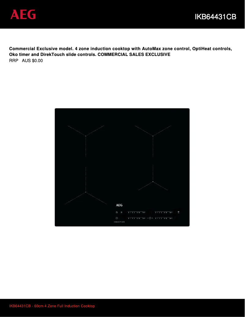 Page 1 de la notice Fiche technique AEG IKB64431CB