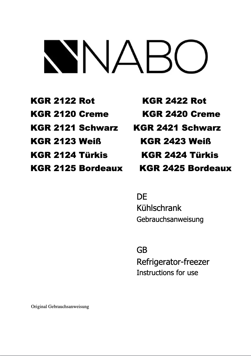 Page n°1 - Manuel utilisateur Nabo KGR 2423