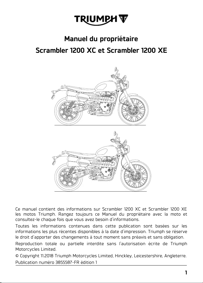 Page 1 de la notice Manuel utilisateur Triumph Scrambler 1200