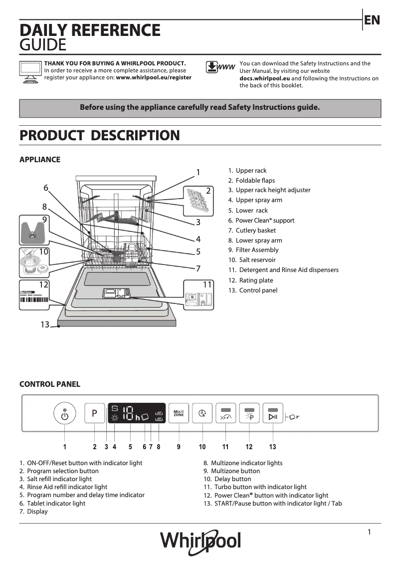 Page 1 de la notice Manuel utilisateur Whirlpool WRIC 3C34 PE