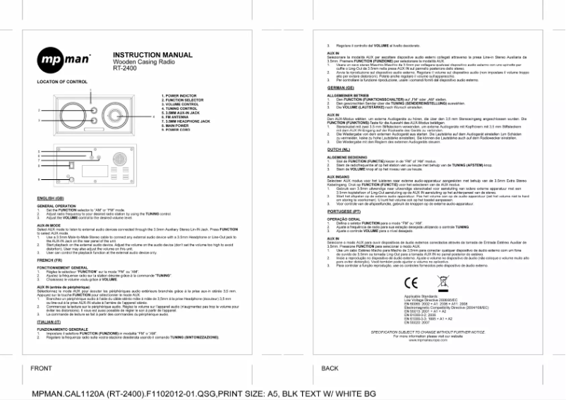 Page n°1 - Manuel utilisateur Mpman RT2400