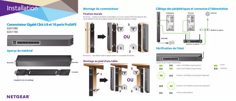 Page 1 de la notice Guide d'installation Netgear GSS108E