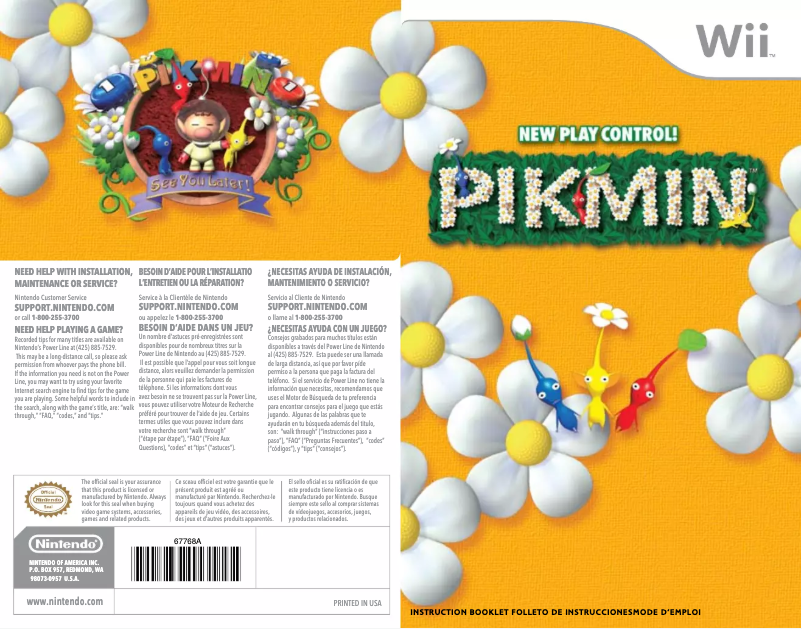 Page 1 de la notice Manuel utilisateur Nintendo New Play Control! Pikmin (Wii)
