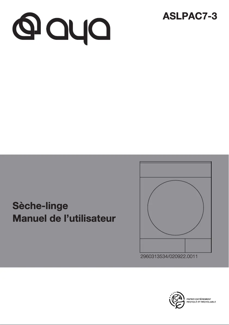 Page 1 de la notice Manuel utilisateur AYA ASLPAC7