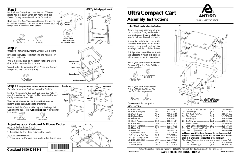 Image de la première page du manuel de l'appareil UltraCompact Cart
