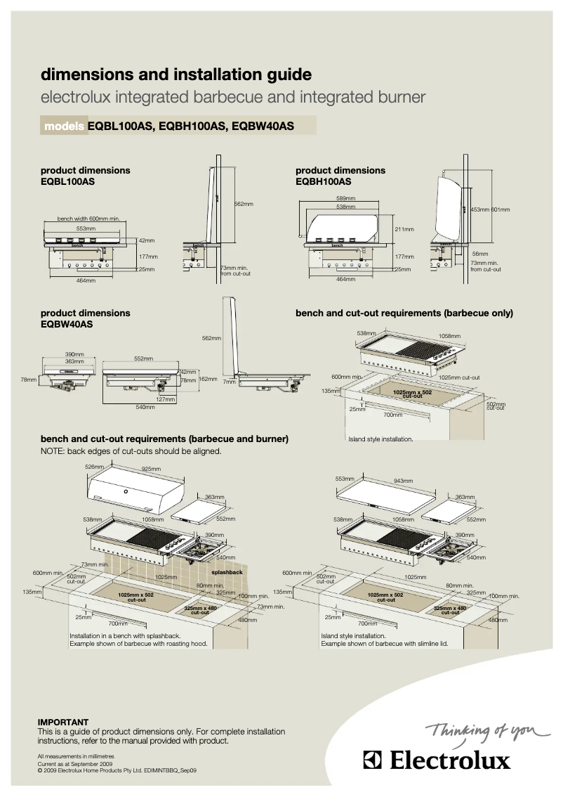 Page 1 de la notice Guide d'installation Electrolux EQBW40AS