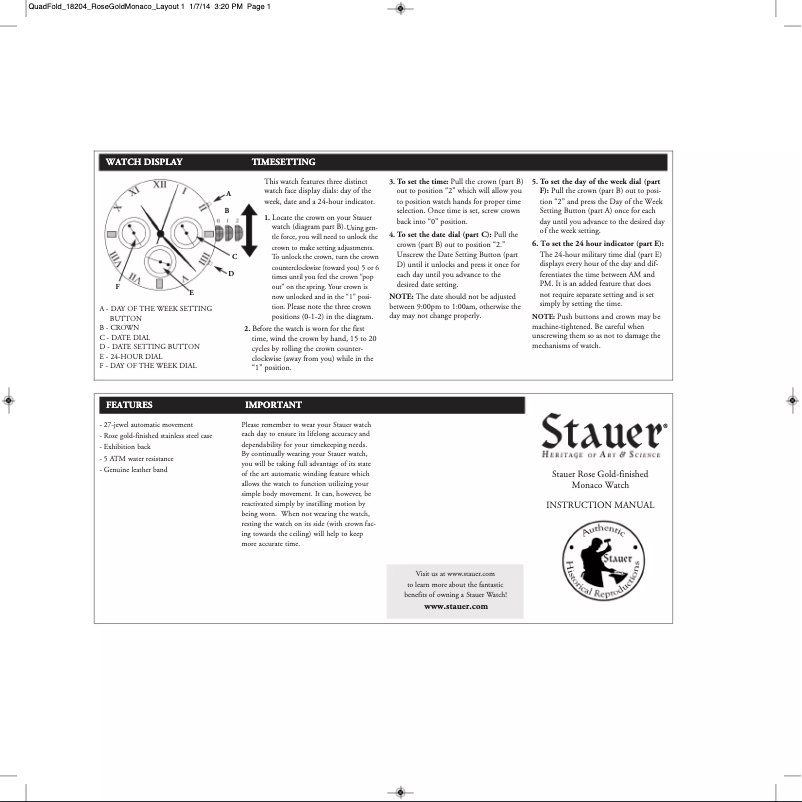 Page 1 de la notice Manuel utilisateur Stauer 26274