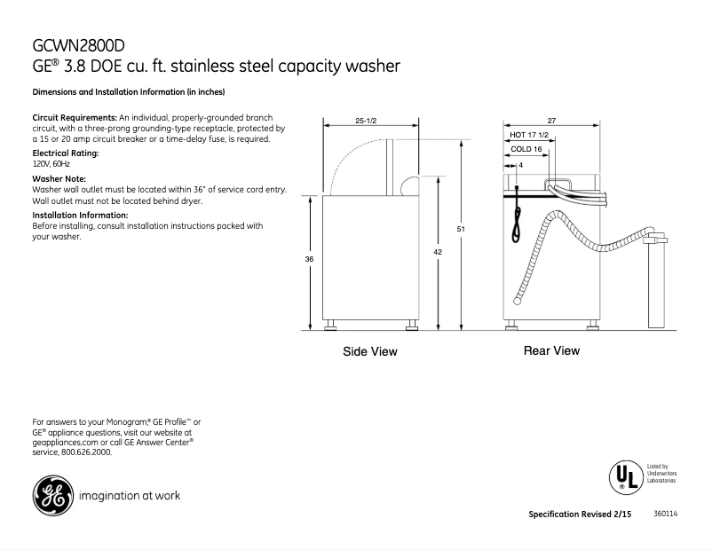 Image de la première page du manuel de l'appareil GCWN2800DWW