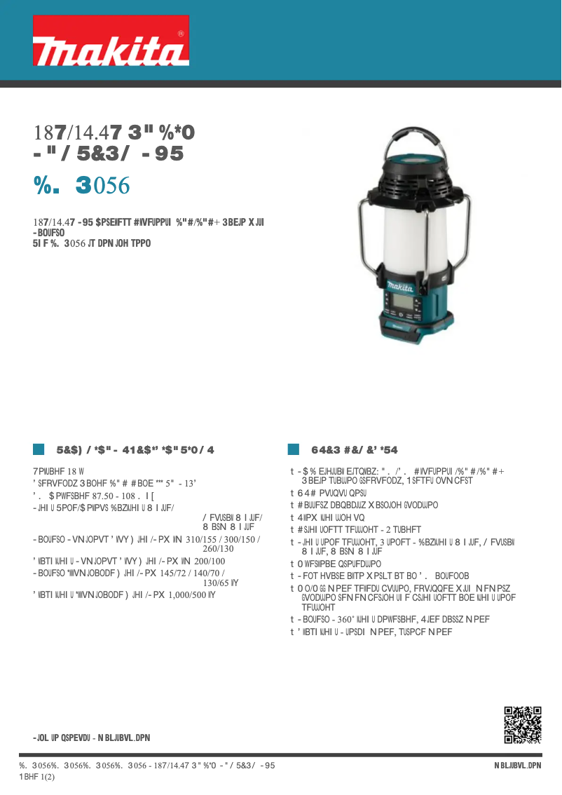 Page 1 de la notice Fiche technique Makita DMR056