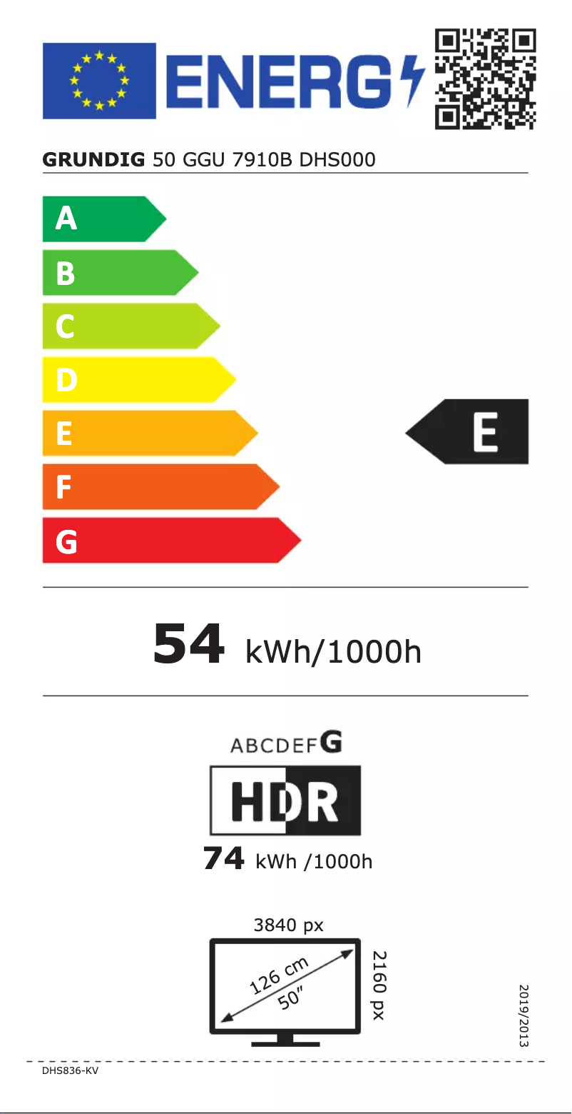 Page 1 de la notice Label énergétique Grundig 50 GGU 7910B