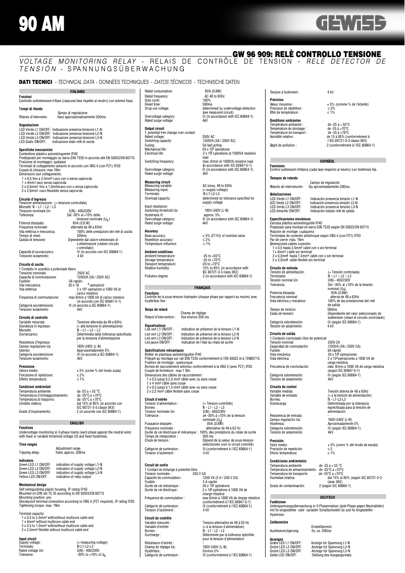 Page 1 de la notice Manuel utilisateur Gewiss GW96909