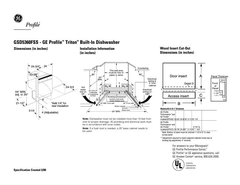 Página 1 del manual Ficha técnica GE Profile Triton GSD5360FSS