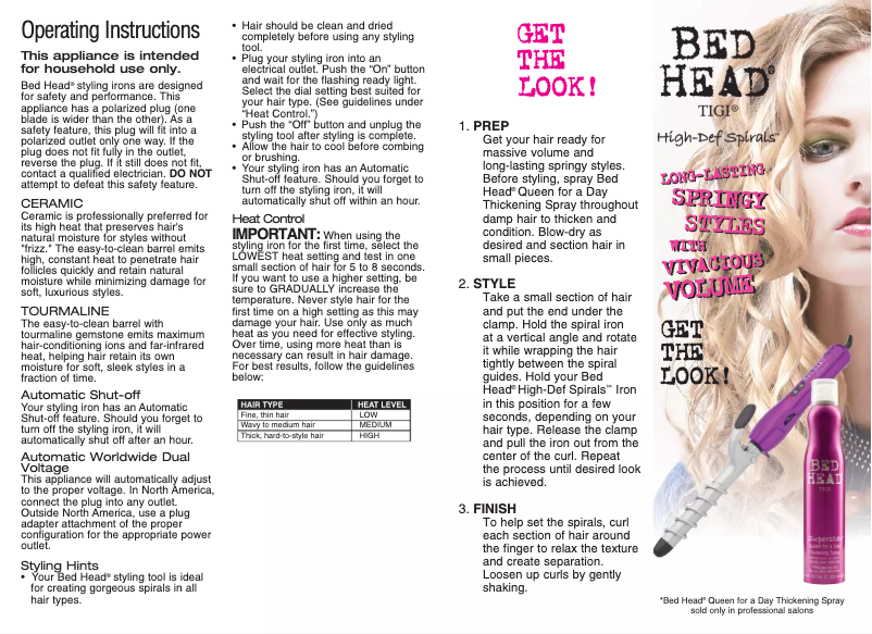 Page 1 de la notice Manuel utilisateur Helen of Troy BH303