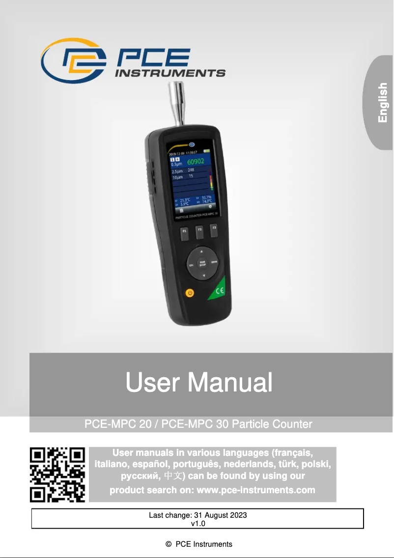 Page n°1 - Manuel utilisateur PCE Instruments PCE-MPC 30