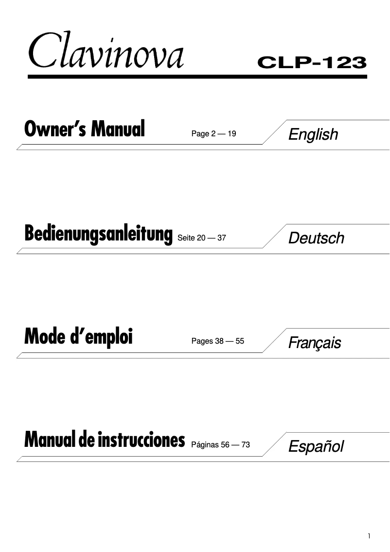 Page 1 de la notice Manuel utilisateur Yamaha Clavinova CLP-123