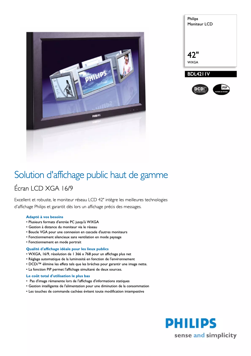 Page 1 de la notice Fiche technique Philips BDL4211V