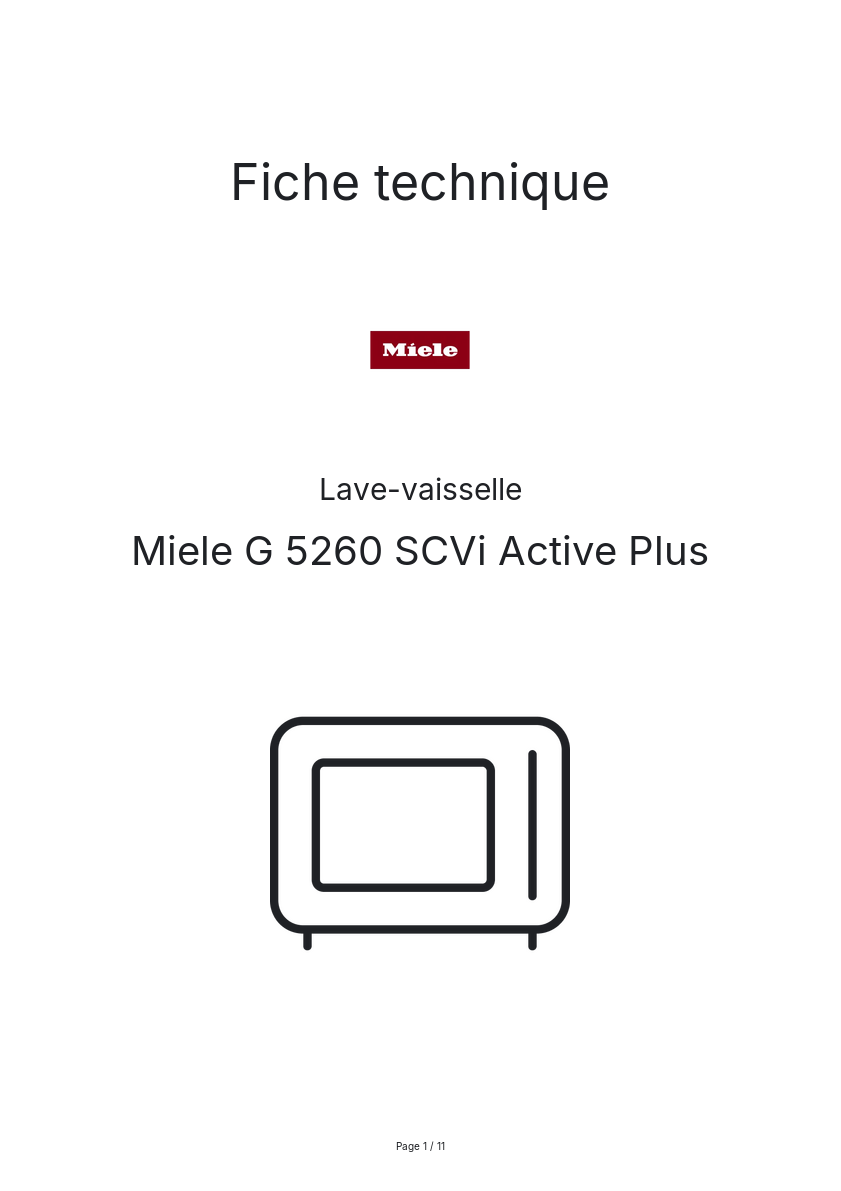 Page n°1 - Fiche technique Miele G 5260 SCVi Active Plus