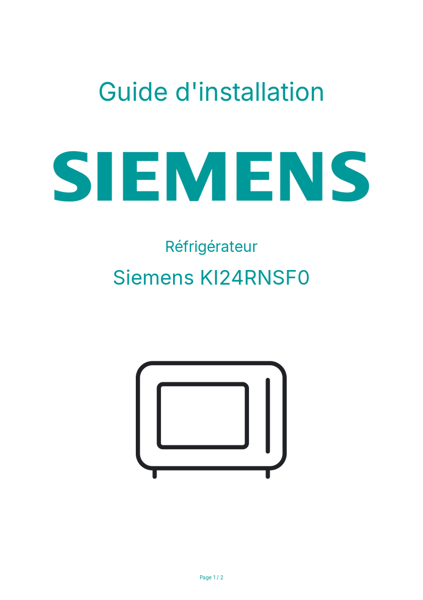 Page n°1 - Guide d'installation Siemens KI24RNSF0