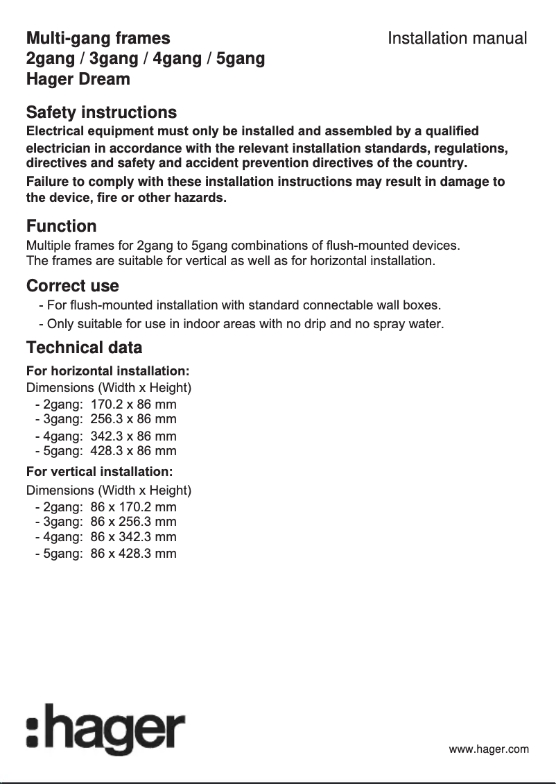 Page 1 of the manual User Manual Hager WGDCH5