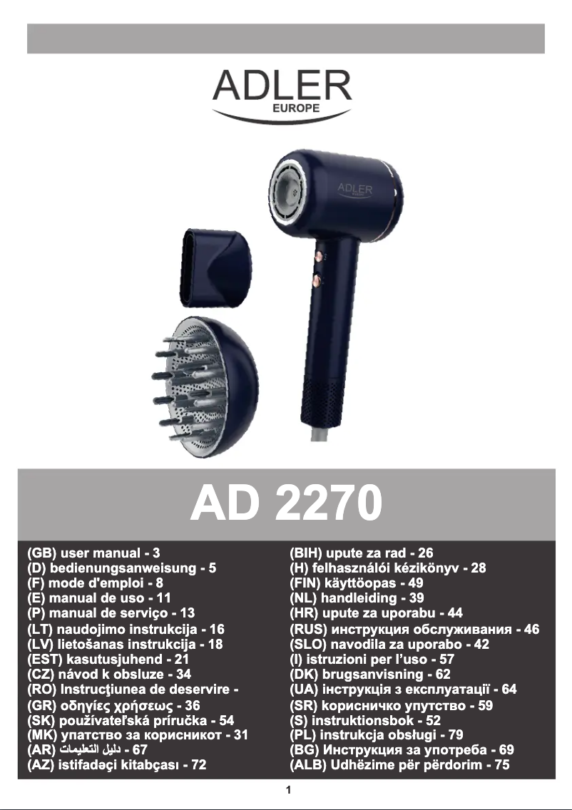 Page 1 de la notice Manuel utilisateur Adler AD 2270